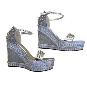 Christian Louboutin Madmonica 120 Silver Studded Wedge Sandals IT 40 US 10 10